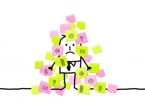 man & too much sticky notes